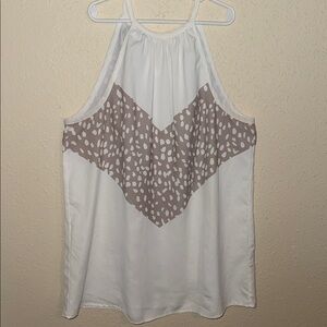 White Halter Tank with Taupe Printed Chevron Panel